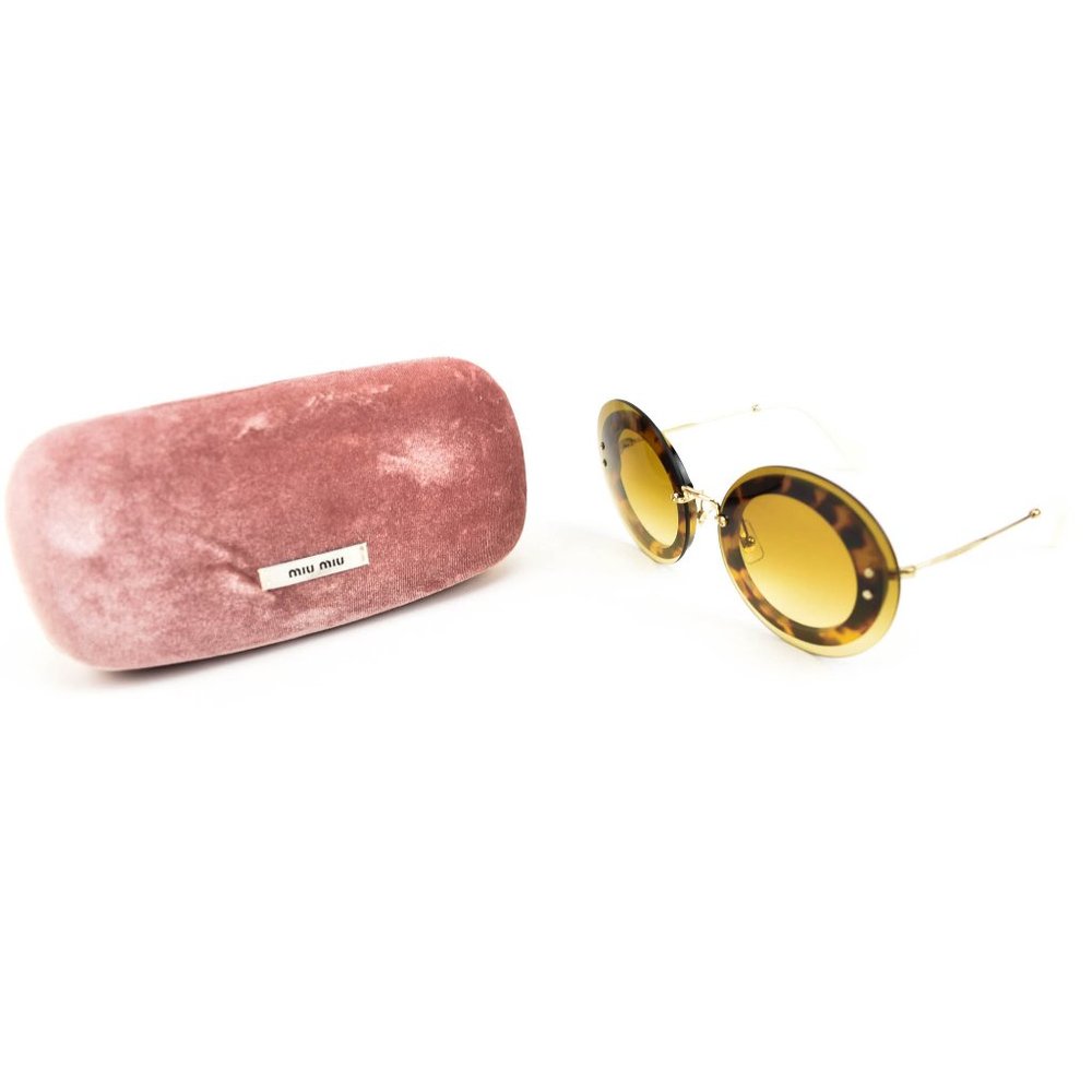 MIU MIU "Reveal": Gold, Metal & Tortoise Brown "Runway" Sunglasses (o) - Picture 2 of 12